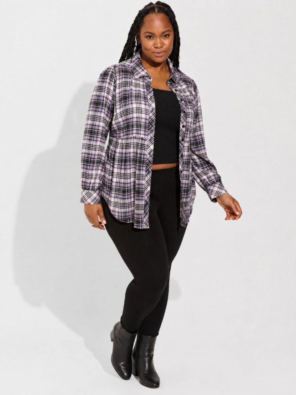 Torrid Softest Flannel Tie Back Tunic Women 1X Purple Plaid Cottagecore Grunge